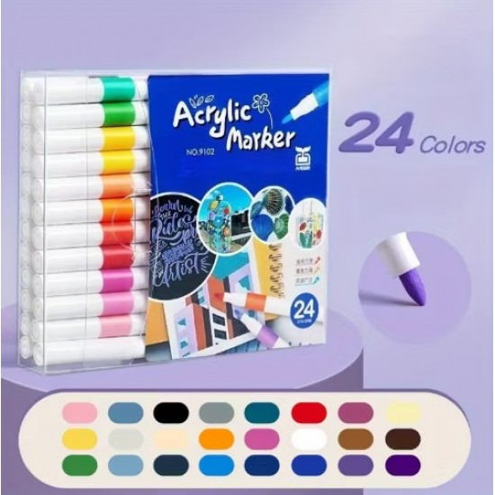 Acrylic markers,24 colors, quick-drying, with a rubber grip, suitable for all surfaces.